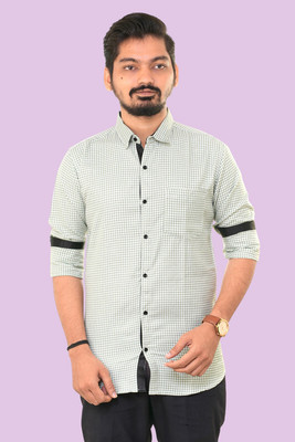 PUBHIZA Men Checkered Casual Green Shirt