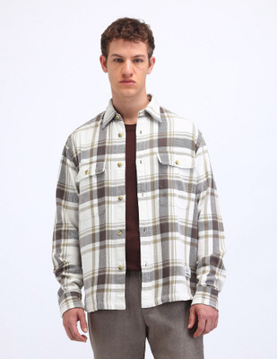 FLYING MACHINE Men Checkered Casual Brown Shirt
