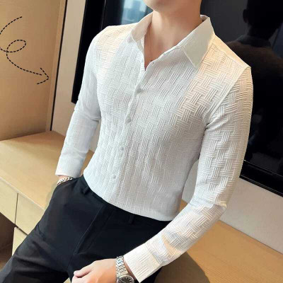 Braxumber Men Self Design Formal Gold Shirt
