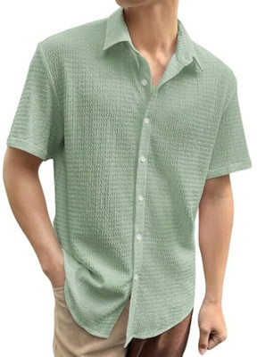 COMBRAIDED Men Self Design Casual Green Shirt