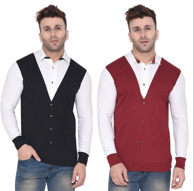 BEYOU FASHION Men Solid Casual Maroon, Black Shirt(Pack of 2)