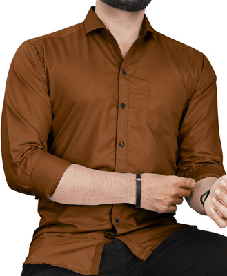 CLOSWIF CREATIONS Men Solid Casual Brown Shirt