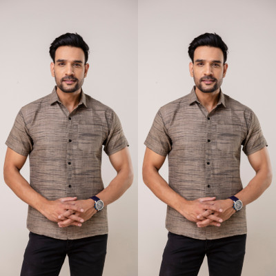 AUZAAI COLLECTION Men Self Design Casual Brown Shirt(Pack of 2)