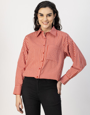 moomaya Women Striped Casual Red, White Shirt
