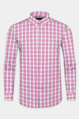 HOC Men Checkered Casual Pink Shirt
