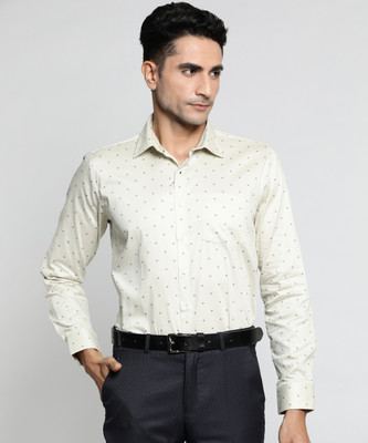 VAN HEUSEN Men Self Design Formal Cream Shirt