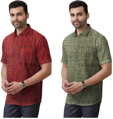 Fems Men Solid Formal Maroon, Green Shirt(Pack of 2)