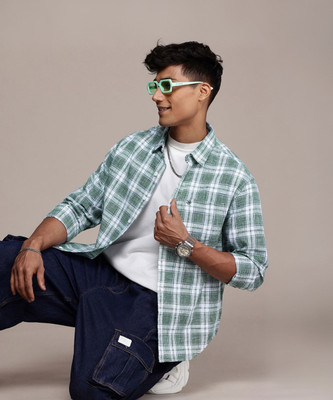 WROGN Men Checkered Casual White Shirt