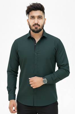TeeTrail Men Solid Casual Dark Green Shirt