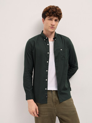 THE BEAR HOUSE Men Solid Casual Dark Green Shirt