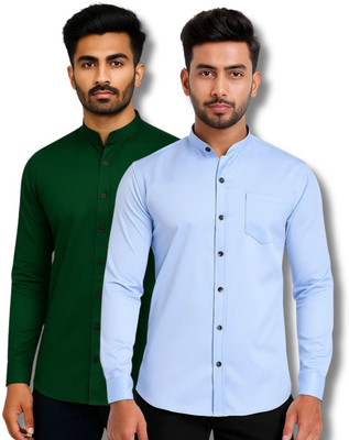 VIMASUTI Men Solid Casual Green, Light Blue Shirt(Pack of 2)