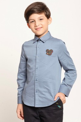 One Friday Baby Boys Solid, Printed Casual Blue Shirt