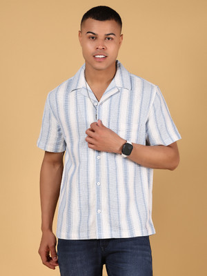 V-MART Men Striped Casual Blue Shirt