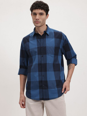 Roadster Men Checkered Casual Blue, Dark Blue Shirt