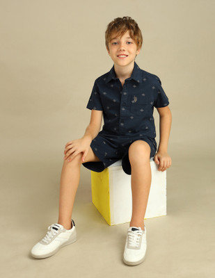 U.S. POLO ASSN. Boys Printed Casual Blue Shirt