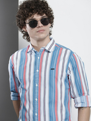 The Indian Garage Co. Men Striped Casual Blue Shirt