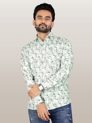 ISUEL FAB Men Printed Formal Light Green Shirt