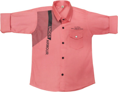 FASHION GRAB Boys Printed Casual Pink Shirt