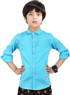 Paper Crane Boys Solid Casual Light Blue Shirt