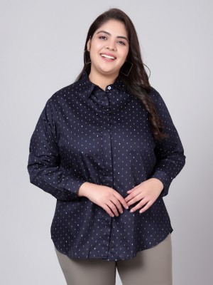 indietoga Women Printed Casual Dark Blue Shirt