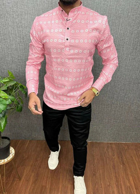 TESSERACT Men Printed Casual Pink Shirt