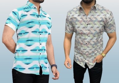 khodal Men Printed Party Blue, Grey Shirt(Pack of 2)