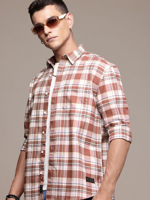 Roadster Men Checkered Casual Red, Beige Shirt