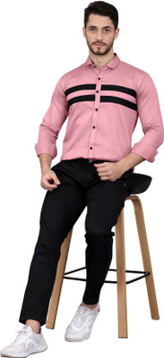 GAZZY CREATION Men Striped Casual Pink Shirt