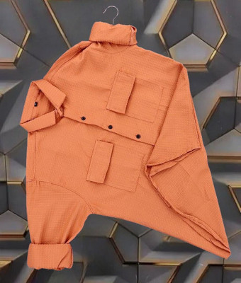 SHFASHION Men Solid Casual Orange Shirt
