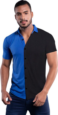 HouseOfCommon Men Self Design Casual Blue, Black Shirt