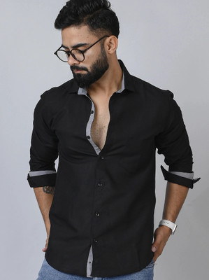 HouseOfCommon Men Solid Casual Black Shirt