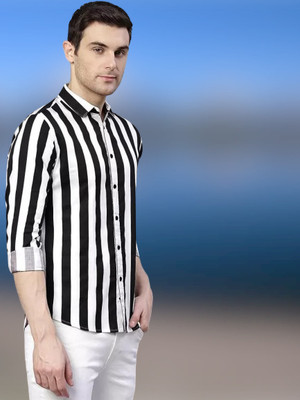 Kadhare Fashion Men Printed Formal White, Black Shirt