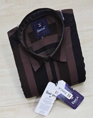 Erica Men Striped Casual Brown Shirt