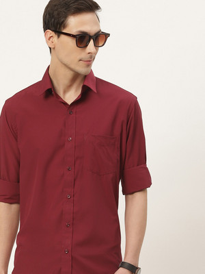 English Navy Men Solid Casual Maroon Shirt