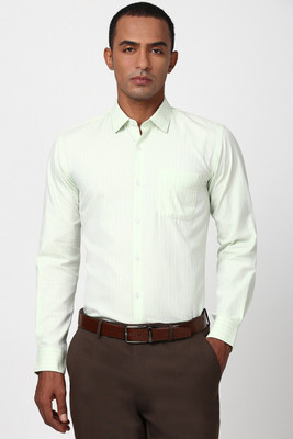 PETER ENGLAND Men Striped Casual Light Green Shirt