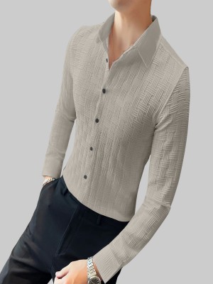 KHANJAN FASHION Men Self Design, Checkered Party Grey Shirt