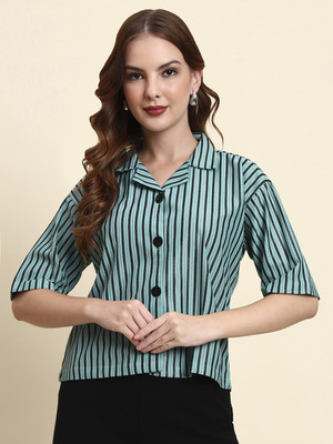 vairagee Women Striped Casual Green Shirt