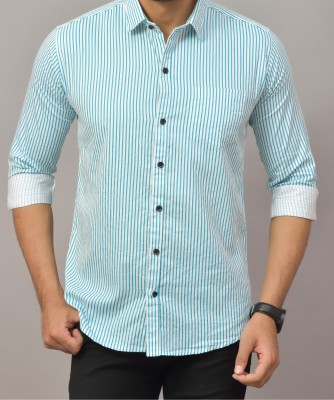 Hems trends Men Striped Casual Blue Shirt