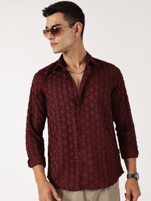 THOMAS SCOTT Men Self Design Casual Maroon Shirt