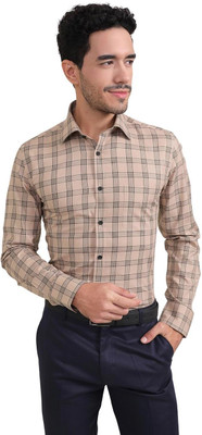 LOUIS STITCH Men Checkered Formal Brown Shirt