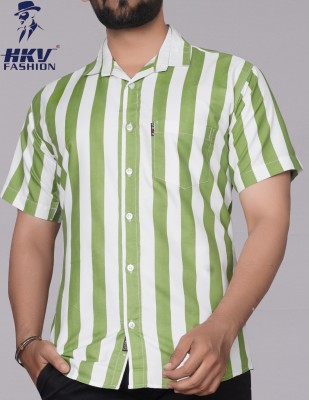 HKV FASHION Men Striped Casual Green Shirt