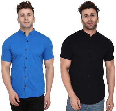 GEUM Men Solid Formal Black, Blue Shirt(Pack of 2)
