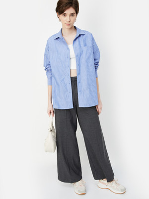 MAX Women Printed Casual Blue Shirt