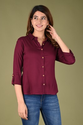 RIJHARI Women Solid Casual Maroon Shirt