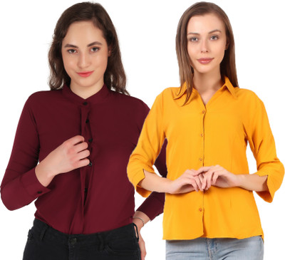 Miranga Women Solid Casual Black Shirt(Pack of 2)