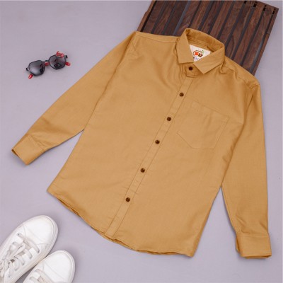 Cresale Boys Self Design Casual Beige Shirt