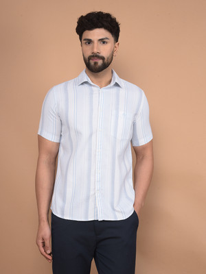 CRIMSOUNE CLUB Men Striped Casual Blue, White Shirt