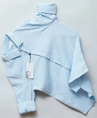 N AND J Men Self Design Casual Light Blue Shirt