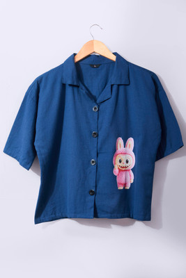 VAVA Creation Women Solid Casual Dark Blue Shirt