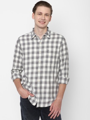 American Eagle Outfitters Men Checkered Casual Grey, White Shirt